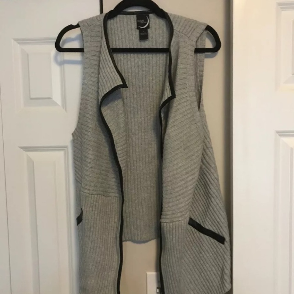 Gray sweater Vest with Black Leather Accents